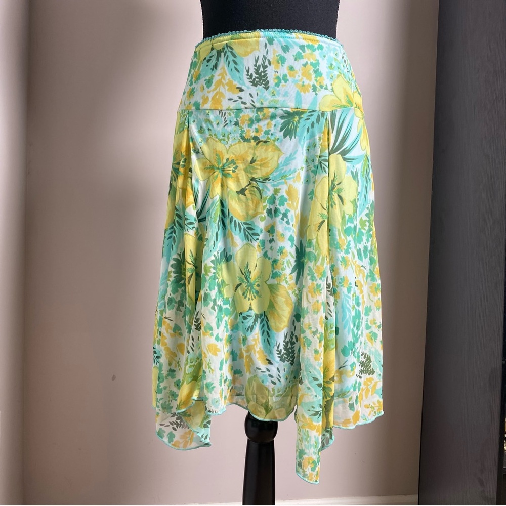 Paper Doll Medium Blue and Yellow Floral Midi Fairycore Skirt